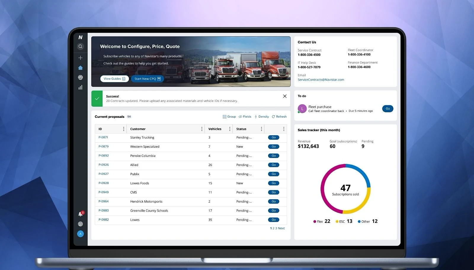 Navistar CPQ portal — main view