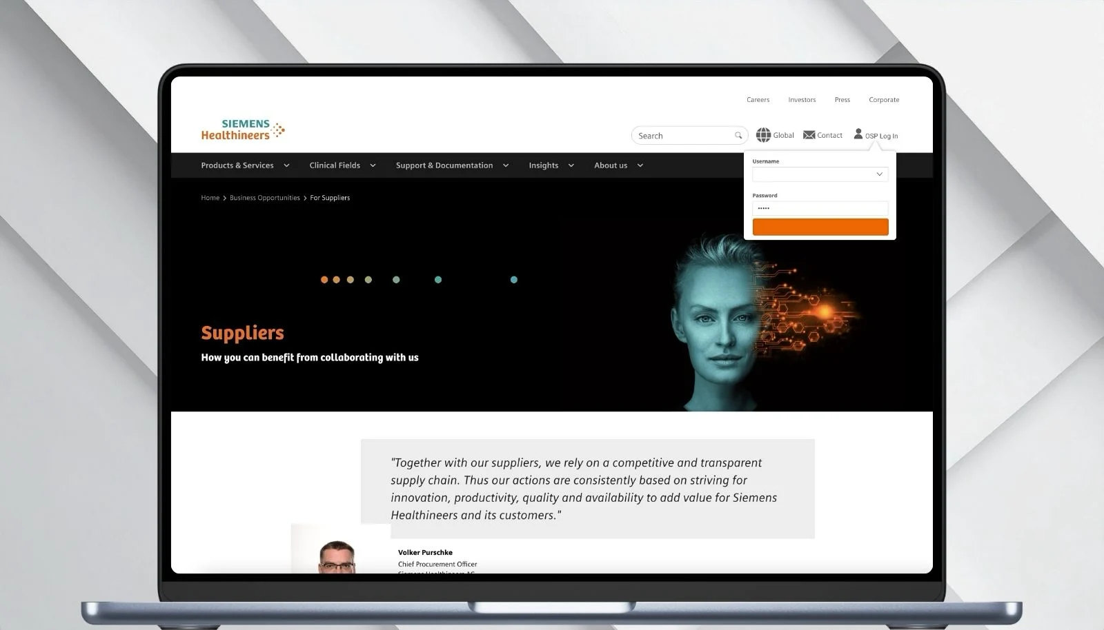 Siemens Online Supplier Portal — main view