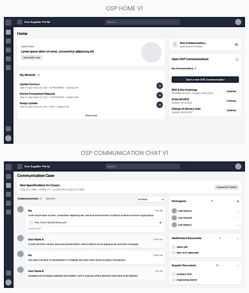 Siemens portal wireframes